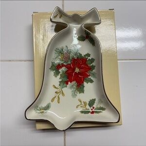 NIB Mikasa Holiday Bloom Poinsettia Bell Candy Dish porcelain